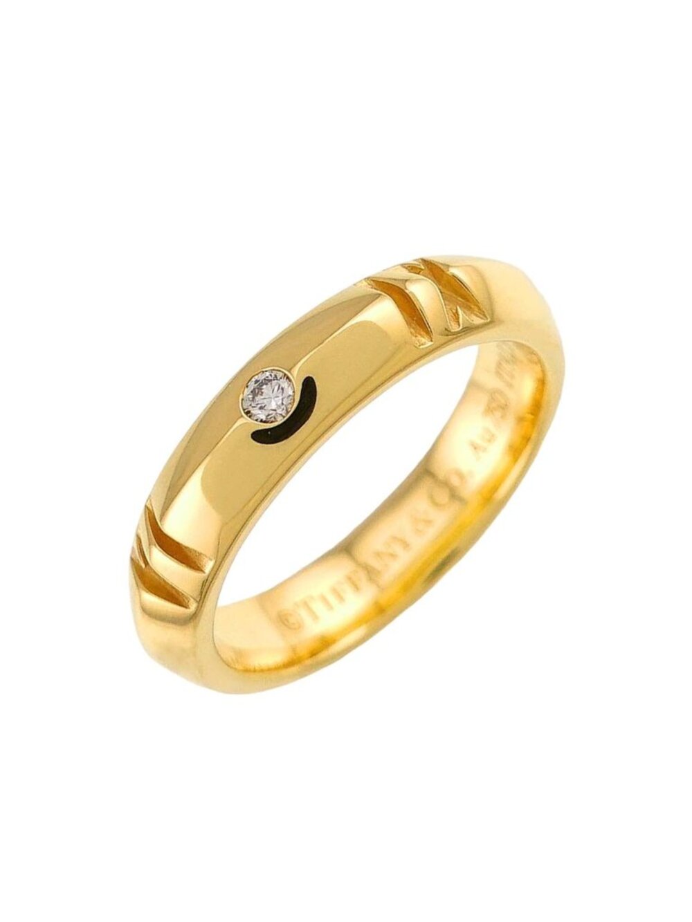 Tiffany & Co Atlas Closed Narrow Ring Diamond 18k Yellow Gold 750